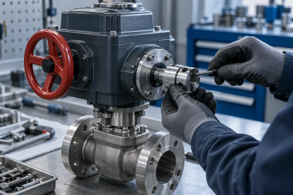 Illustrative close-up of actuator coupling and assembly details.
